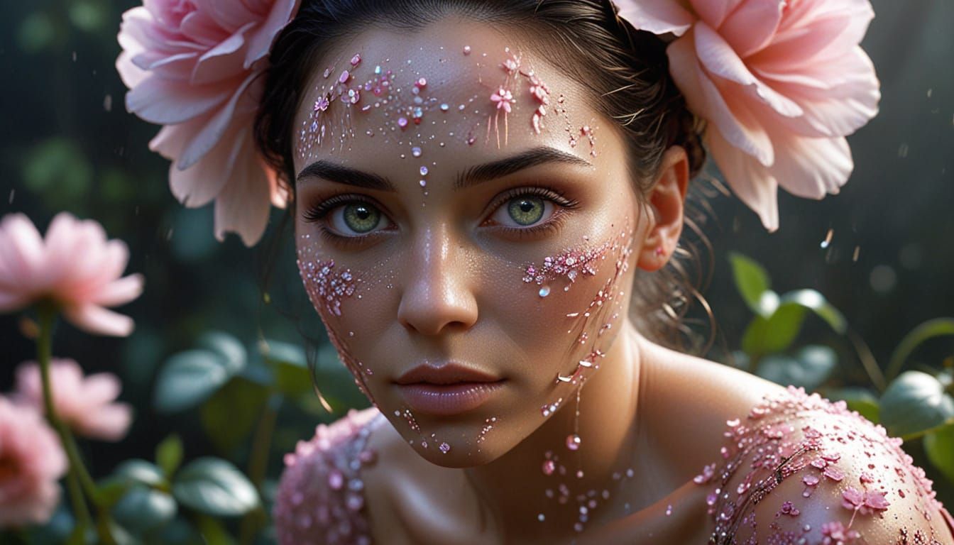 Ethereal Rabbit with Pink Flowers in Hyperrealistic 8K