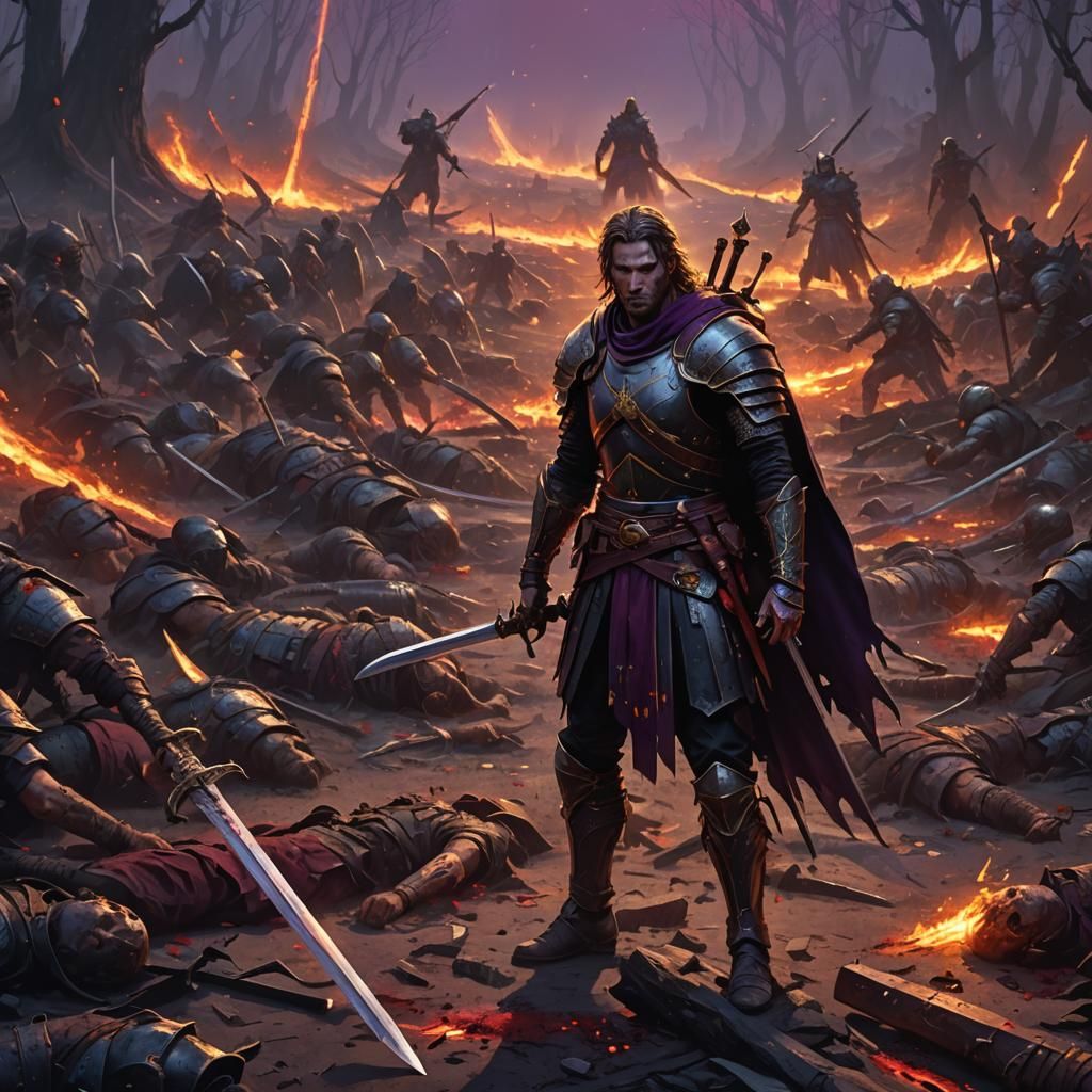Epic Dark Fantasy Warrior in Bloody Triumph