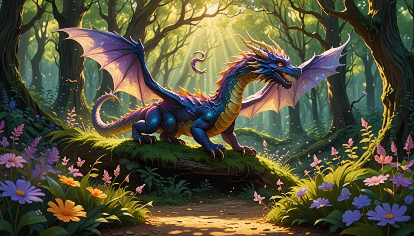 Miyazaki-Inspired Whimsical Fantasy Landscape with Dragon an...