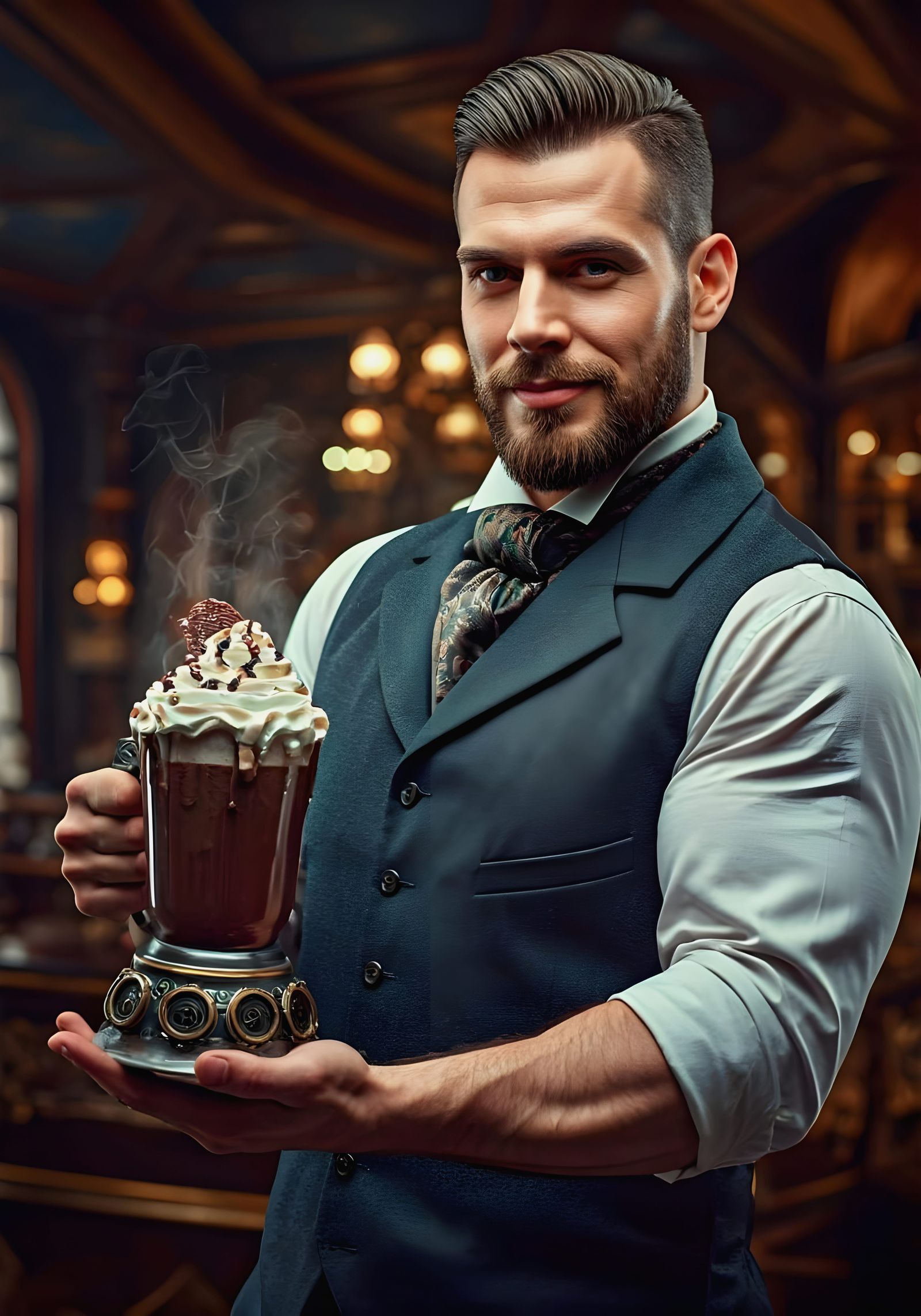 Victorian Gentleman Offers Steaming Hot Chocolate in Steampu...