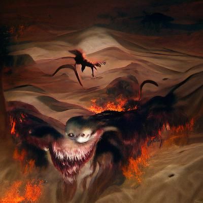 Cyberpunk-Inspired Demon Rides Fiery Stegosaurus