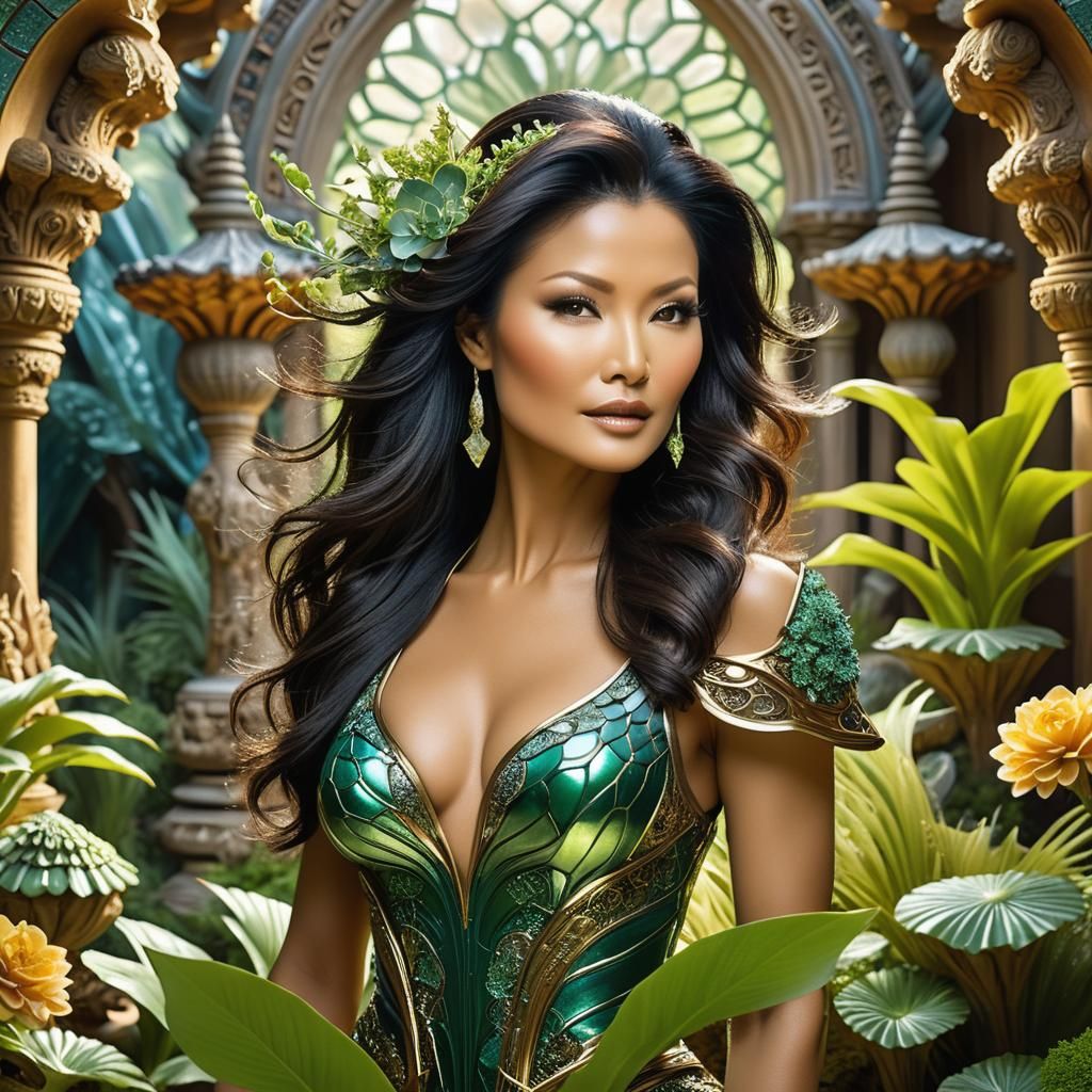 Ethereal Goddess Amidst Celestial Garden