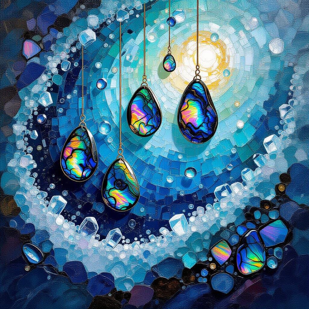 Iridescent Sea Glass Mosaic with Abalone Shards