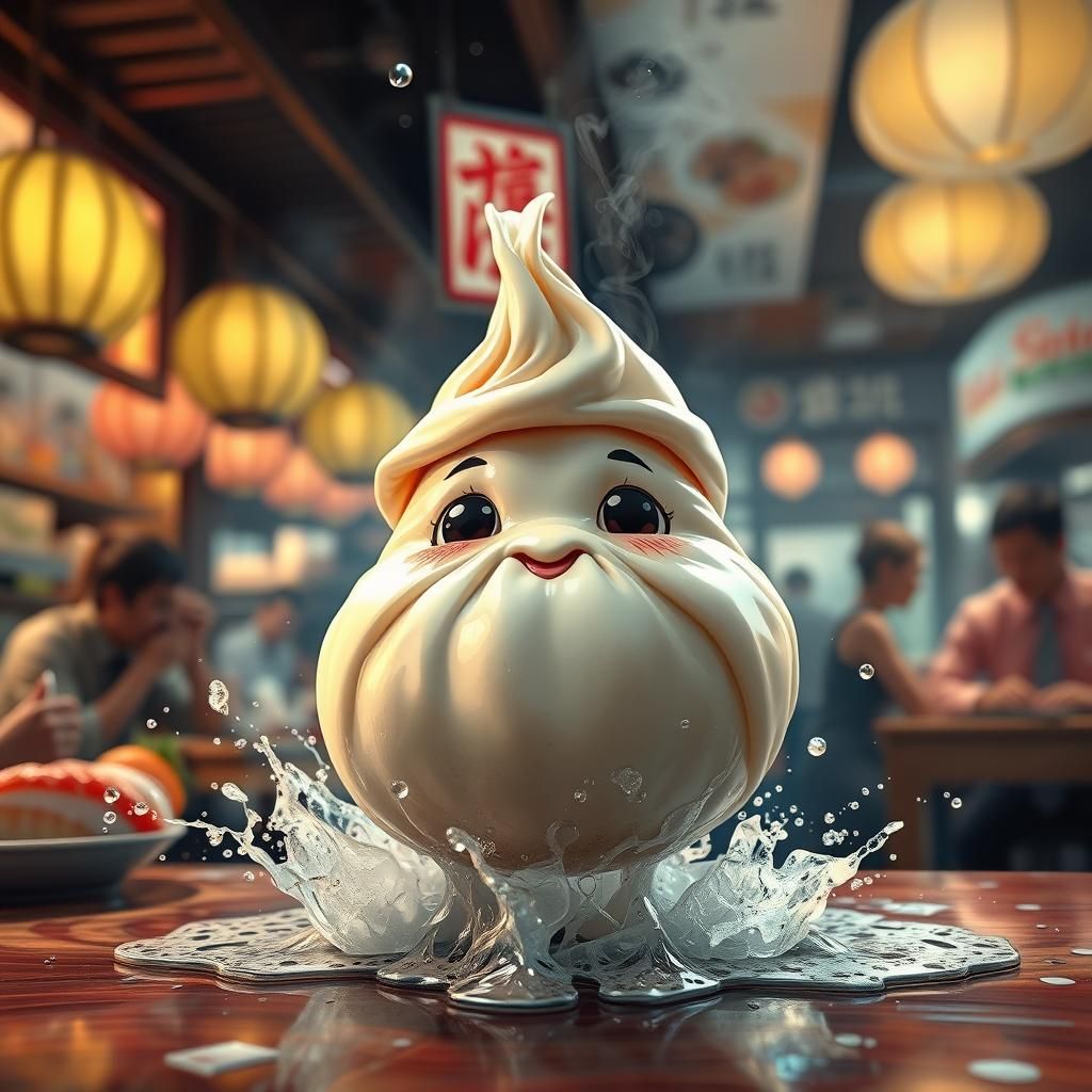 Vibrant Dumpling Emerges at Bustling Sushi Bar in Hyperreali...