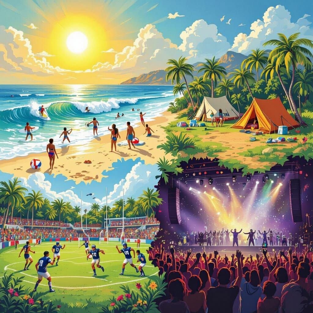 Hidden Object Scene: Beach, Camp, Rugby, Concert