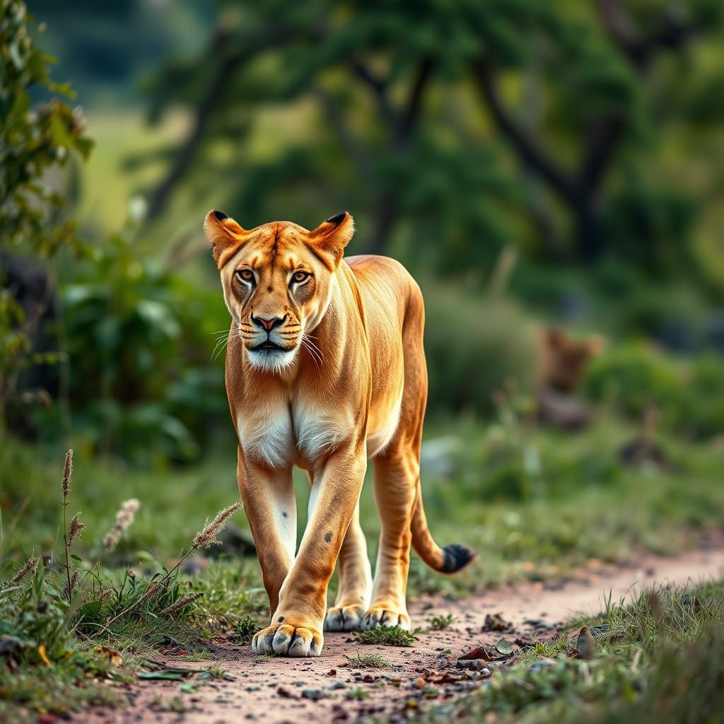 Pregnant Lioness Walking Through the Savannah