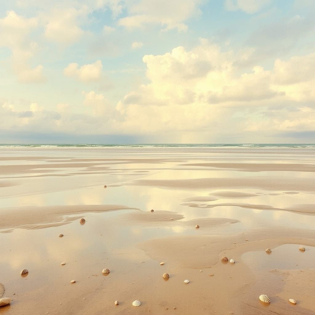 Serenic Low Tide Scene in Soft Watercolor Style