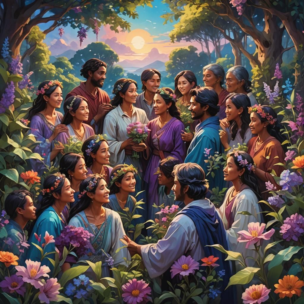 Surreal Harmony of Cultures Unite in Vibrant Oil Painting