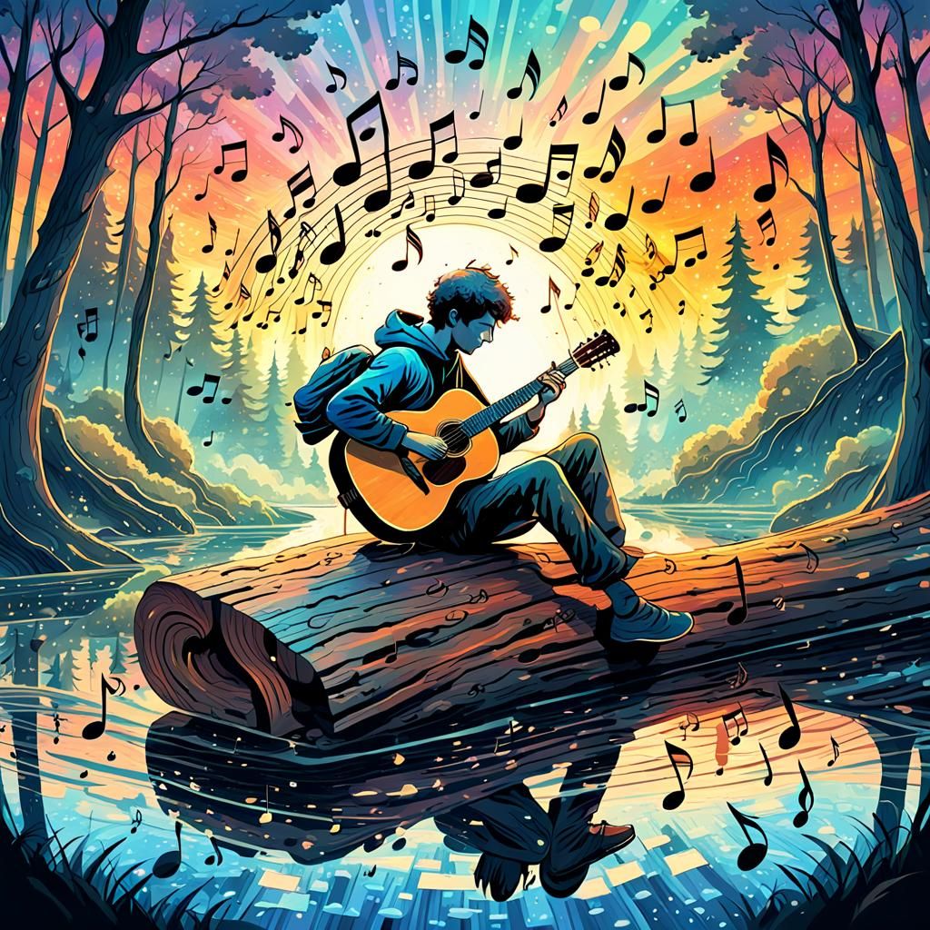 Electric Forest Melody in Sunset Hues, Ultra-HD Digital Art