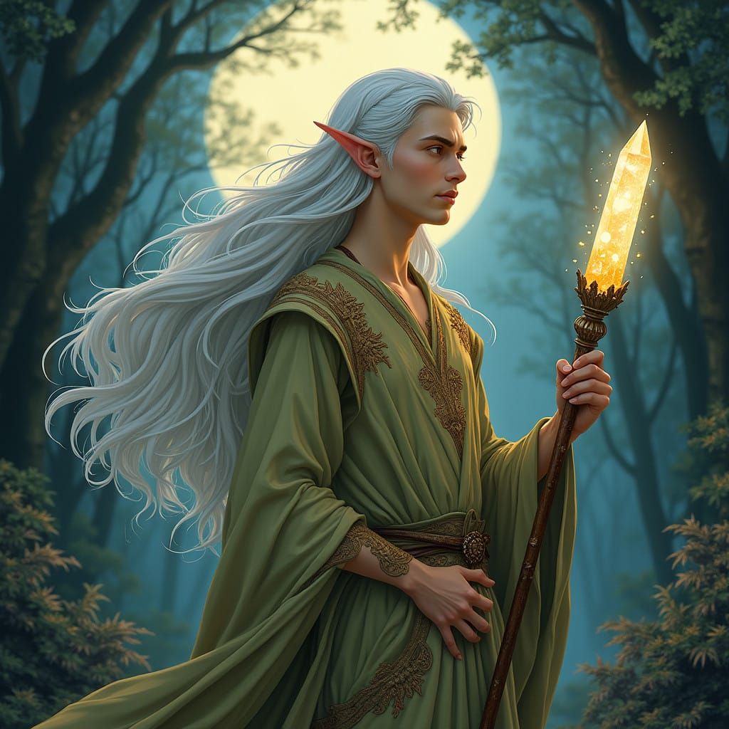 Ethereal Elf Lord in Moonlit Forest Glade