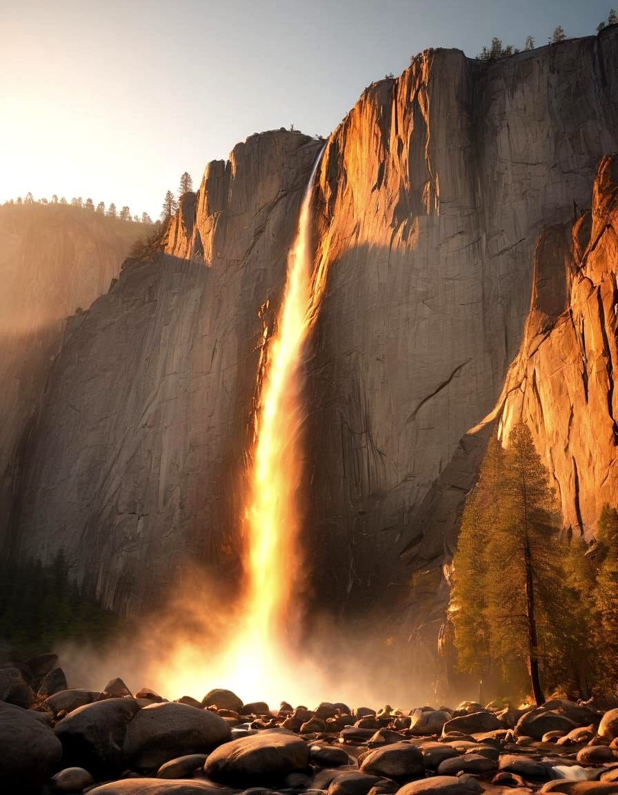 Surreal Yosemite Firefall Illuminated by Golden Light
