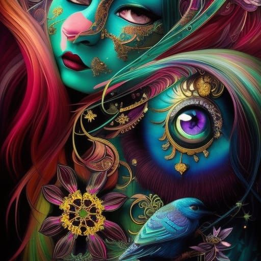 Hyperrealistic Raven Watercolor Photoillustration