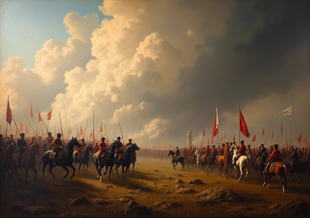 Battle of Waterloo: 19th Century Oil Painting