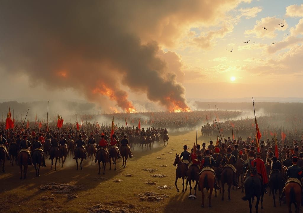 Epic Waterloo Battle Scene in 19th Century Style