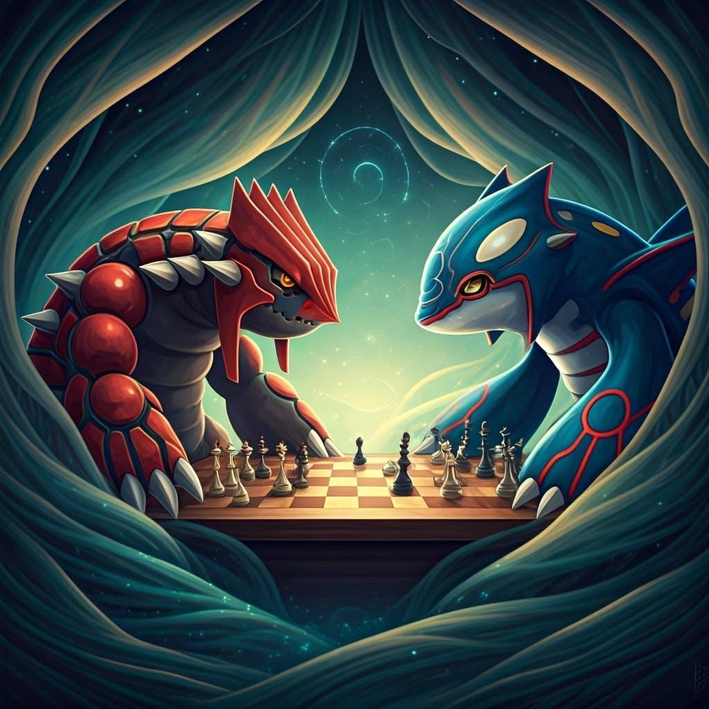 Ancient Pokémon Engage in Chess, Surrounded by Ethereal Aura