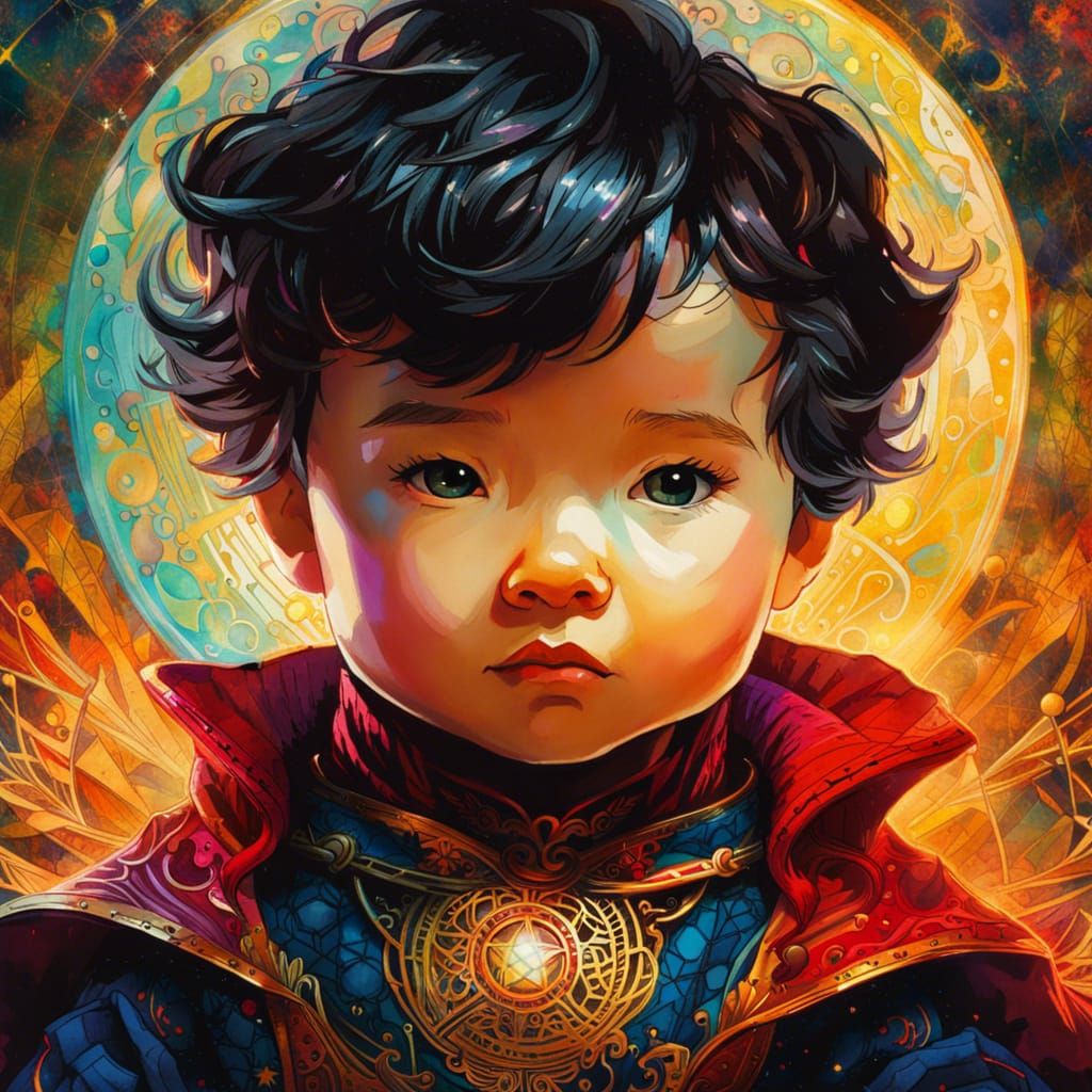 Surreal Portrait of Baby Doctor Strange in Vibrant Watercolo...