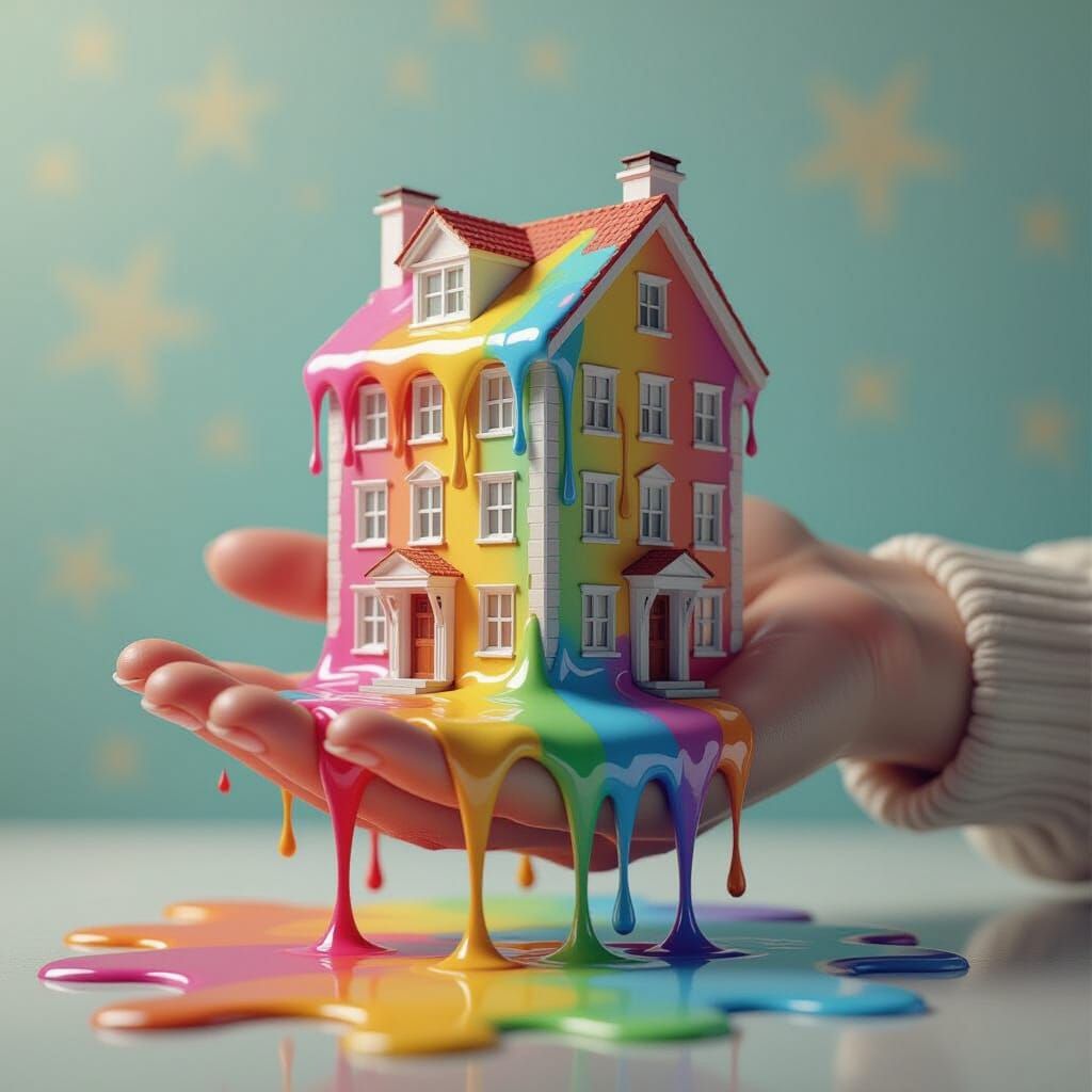 Surreal Melting Hotel Dripping Paint Held By Person