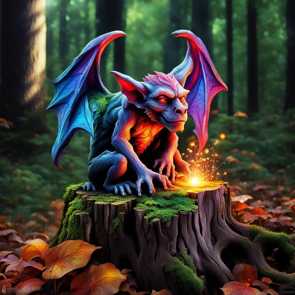 Lurking forest gargoyle scares away evil spirits. AI image p...