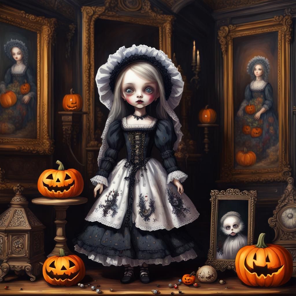 Fantastical Doll in Gothic Regalia for Spooky Season