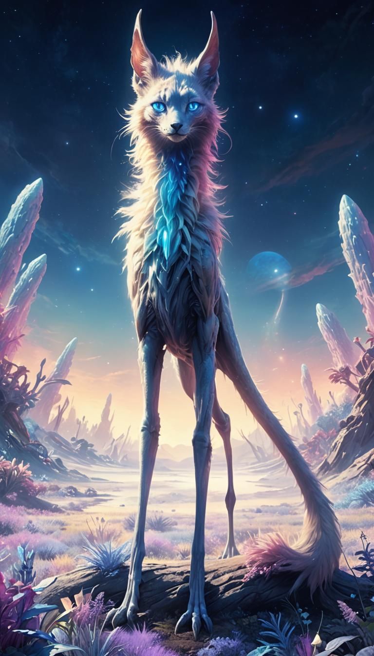 Ethereal Cosmic Wanderer in Vibrant Alien Landscape