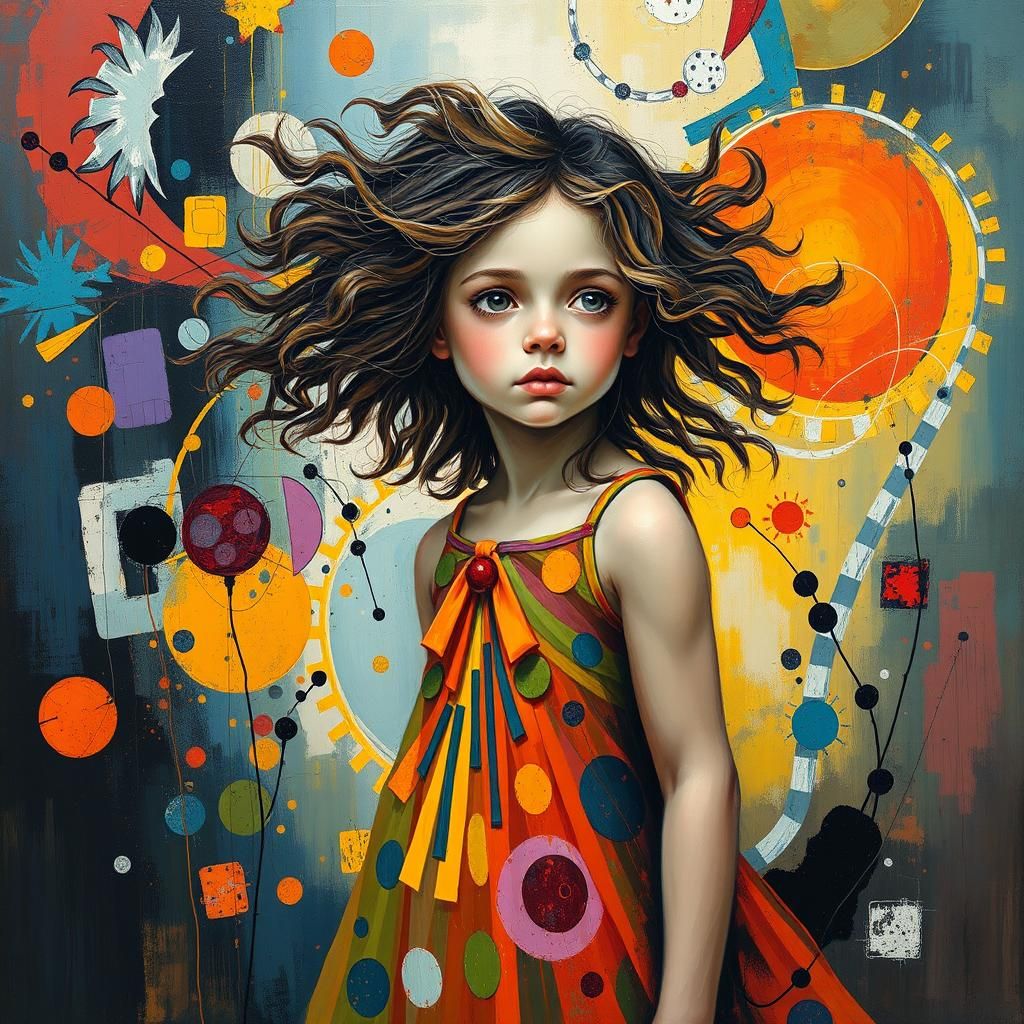 Girl in a Vibrant, Abstract Dreamscape
