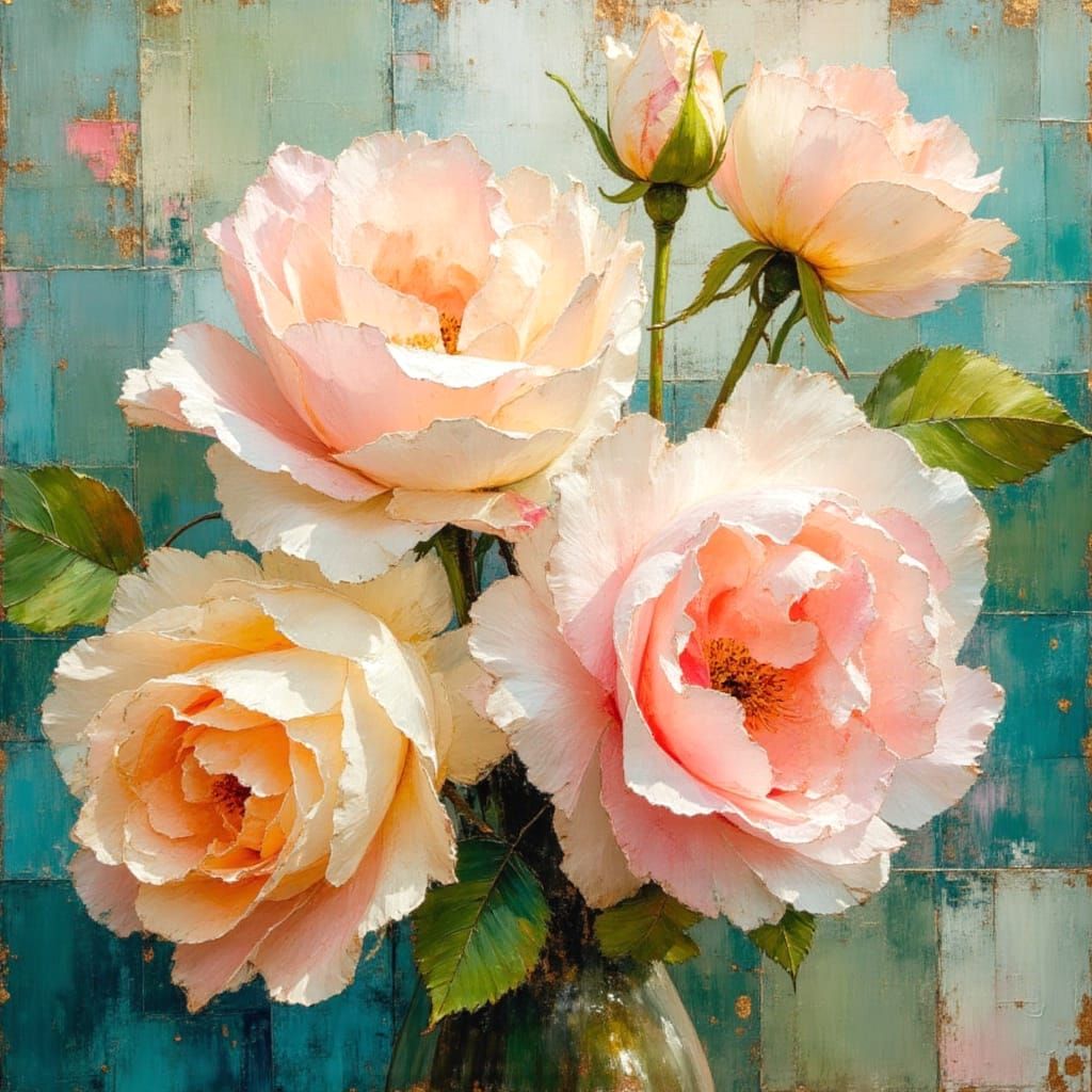 Rose Bouquet Oil Painting in Impressionistic Style