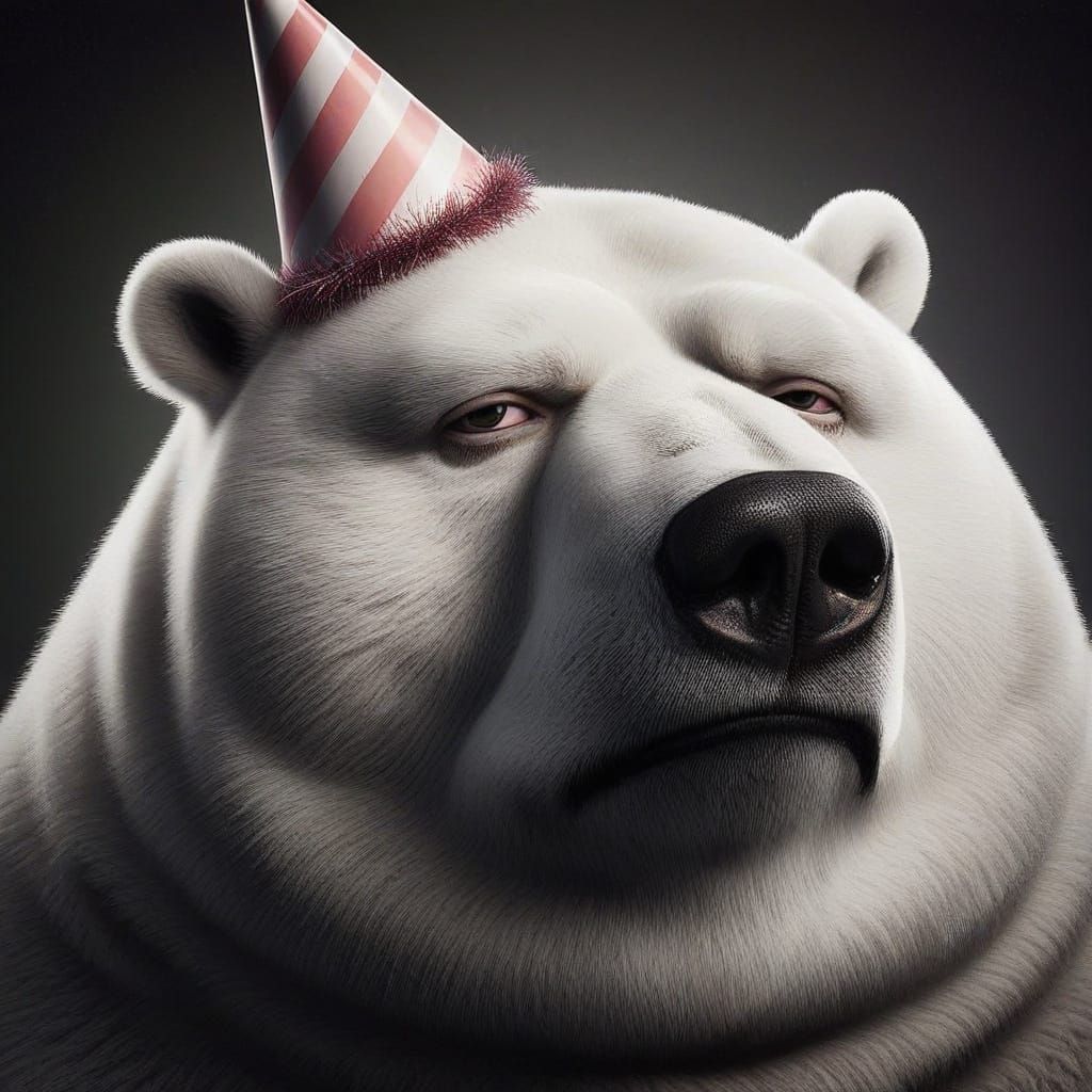 Sarcastic Obese Polar Bear with Party Hat