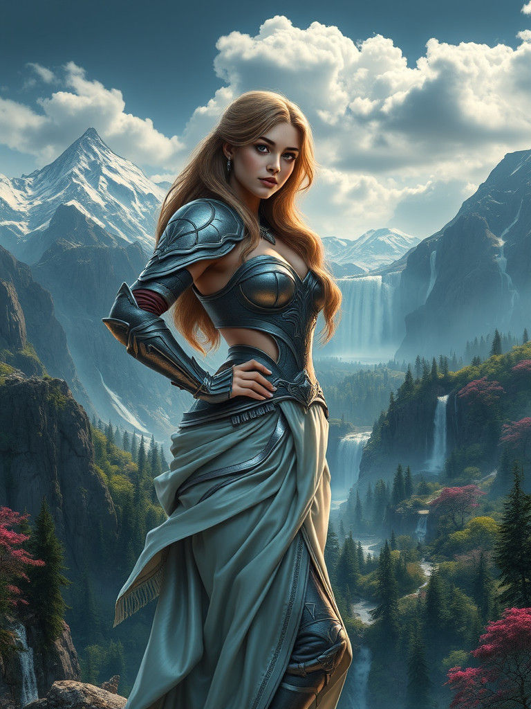 Ethereal Fantasy Warrior in Enchanted Landscape