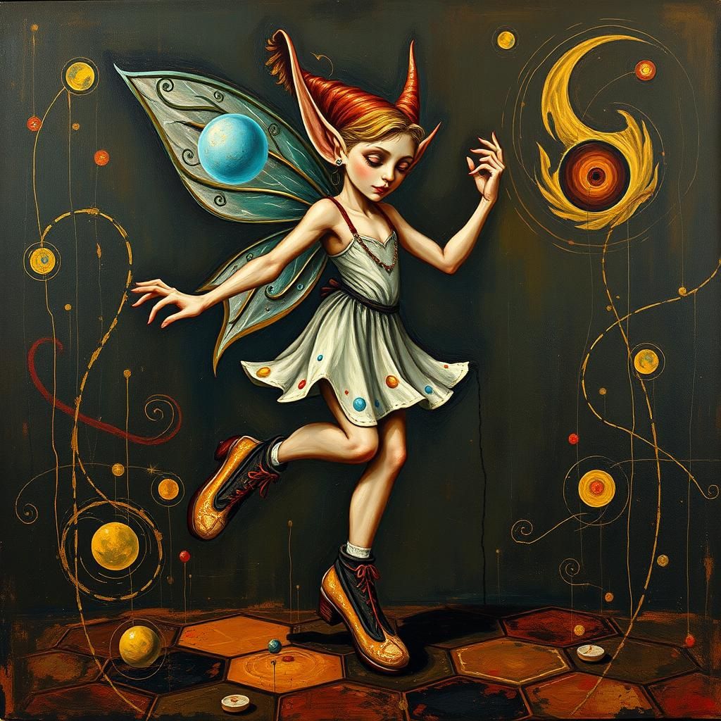 Impasto Surrealist Fairy Elf in Holland Clogs Dance Scene