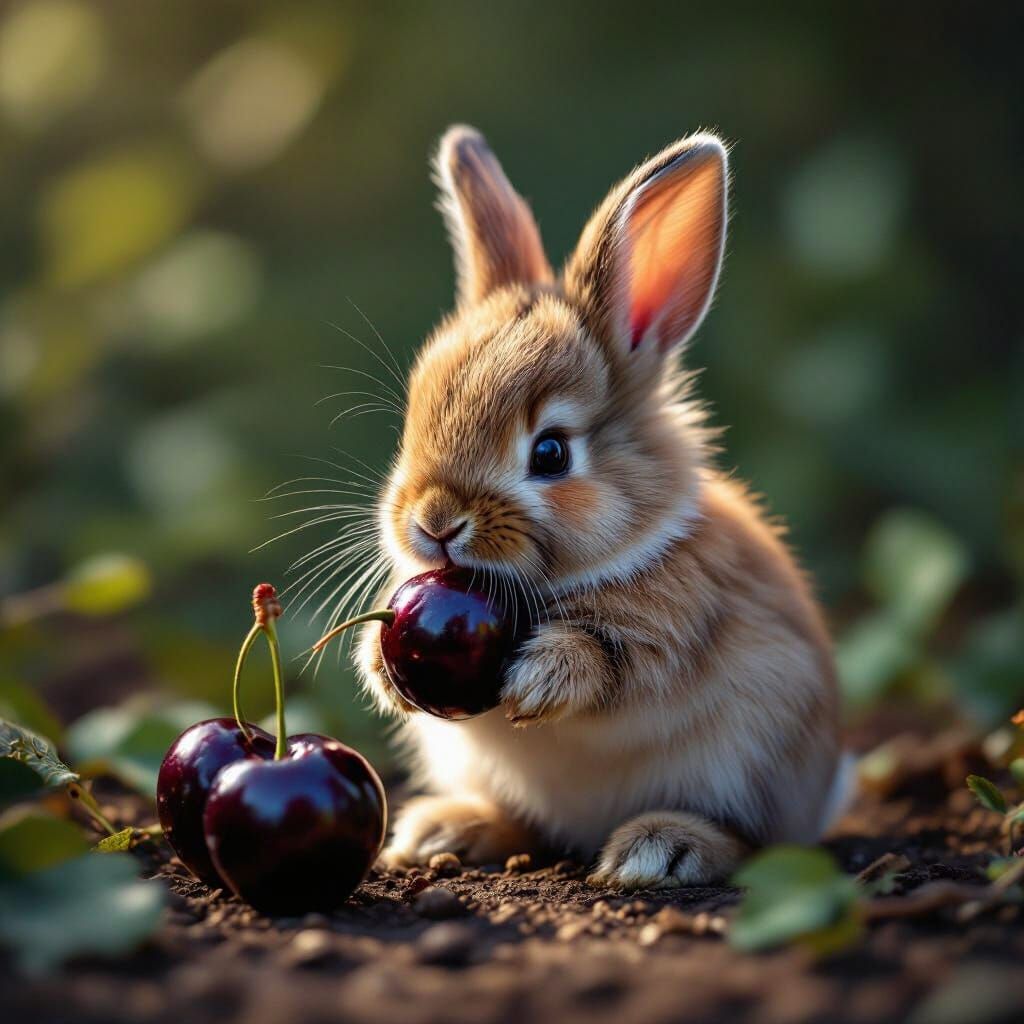 Bunny Nibbles Cherry: Cinematic Film Still