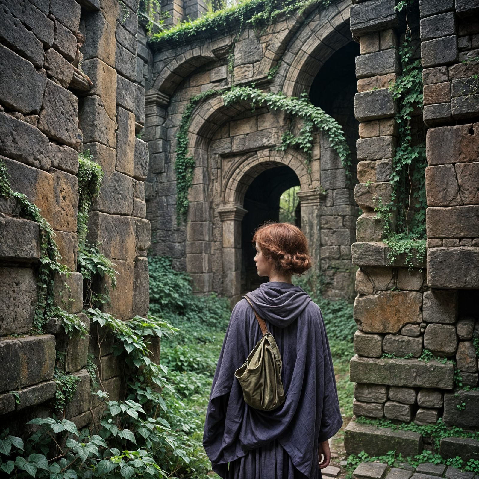 Young Explorer in Ancient Ruins