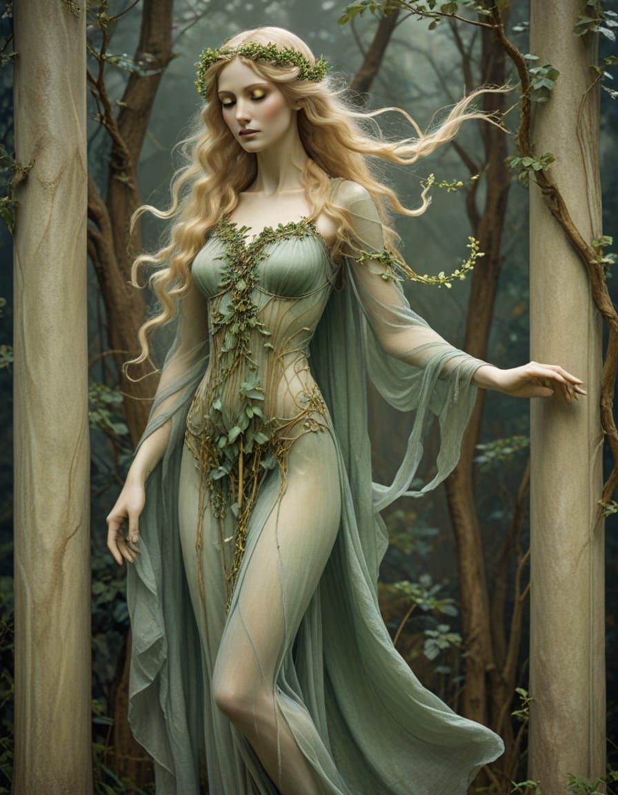 Ethereal Dryad in Preraphaelite Art Nouveau Style