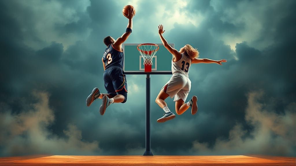 Dynamic Basketball Duo in Epic Digital Painting