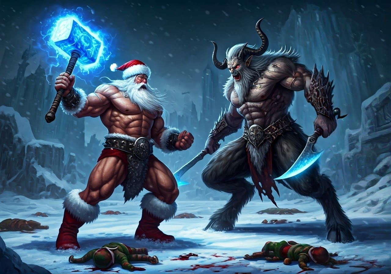 Barbarian Santa vs. Krampus in Epic Winter Battle