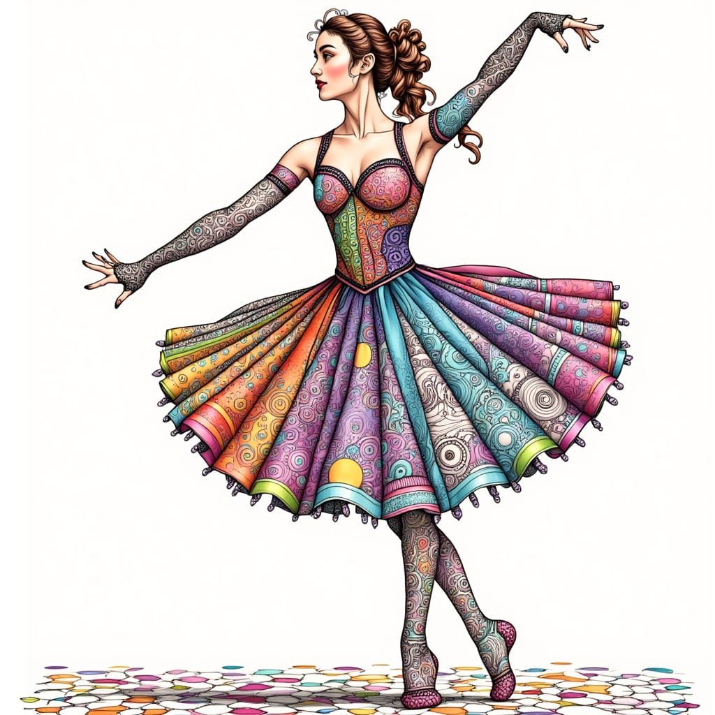 Ethereal Zentangle Ballerina in Whimsical Pose