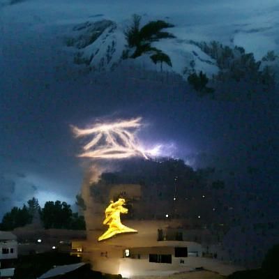God of Thunder Unleashes Lightning Bolts from Dark Stormy Sk...