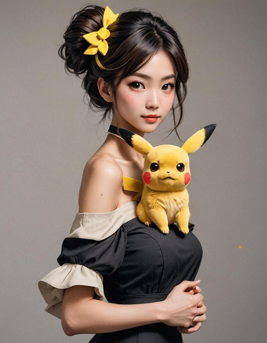 Cute Japanese Girl Offers Sassy Look with Pikachu