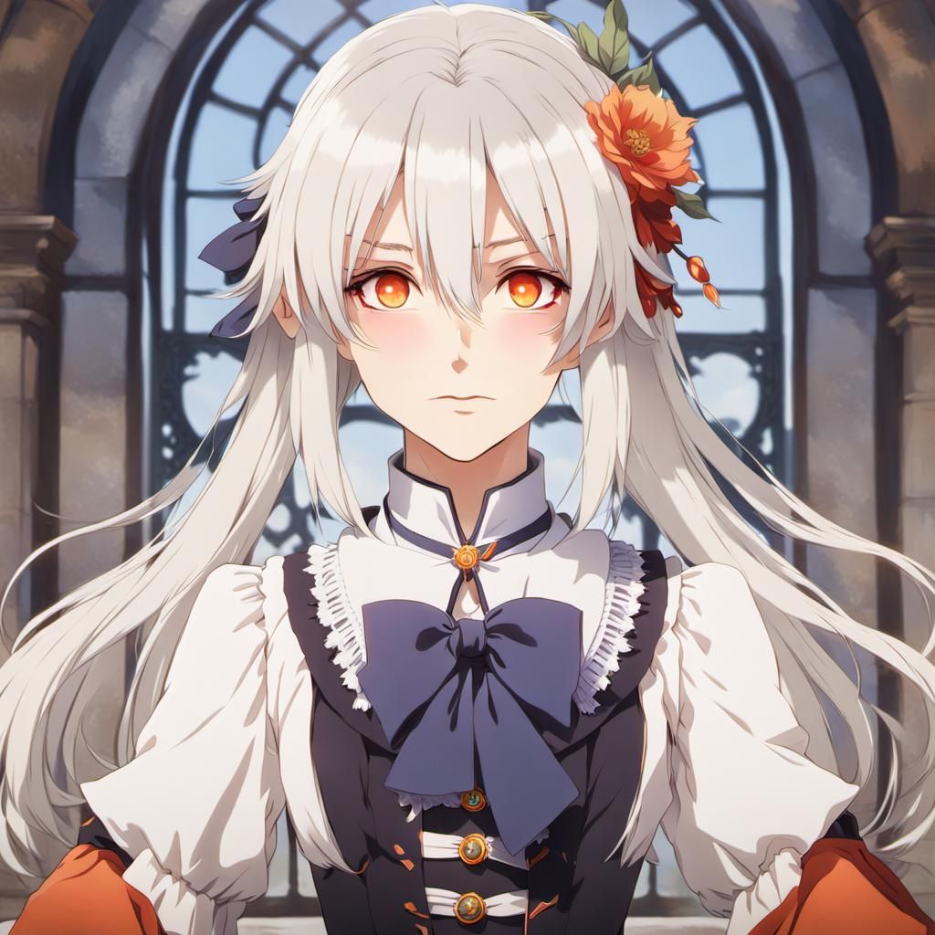 Ethereal Anime-Inspired Lady with White Hair and Blazing Eye...