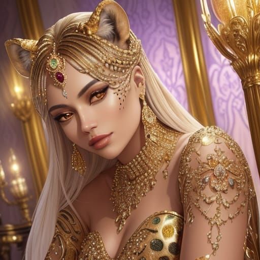 Regal Cheetah Queen in Glass Gemstone and Gold