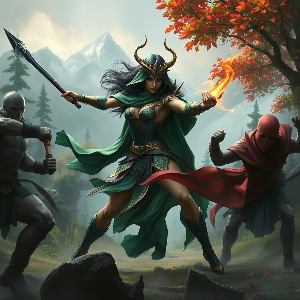 Ethereal Warrior Goddess Rises from Emerald Forest