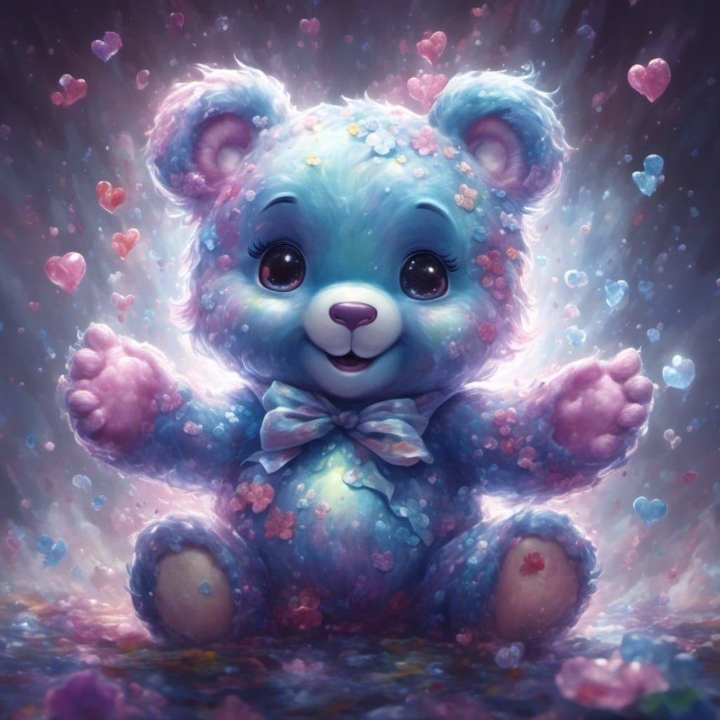 Vibrant Chibi Care Bear in a Hyperreal Style