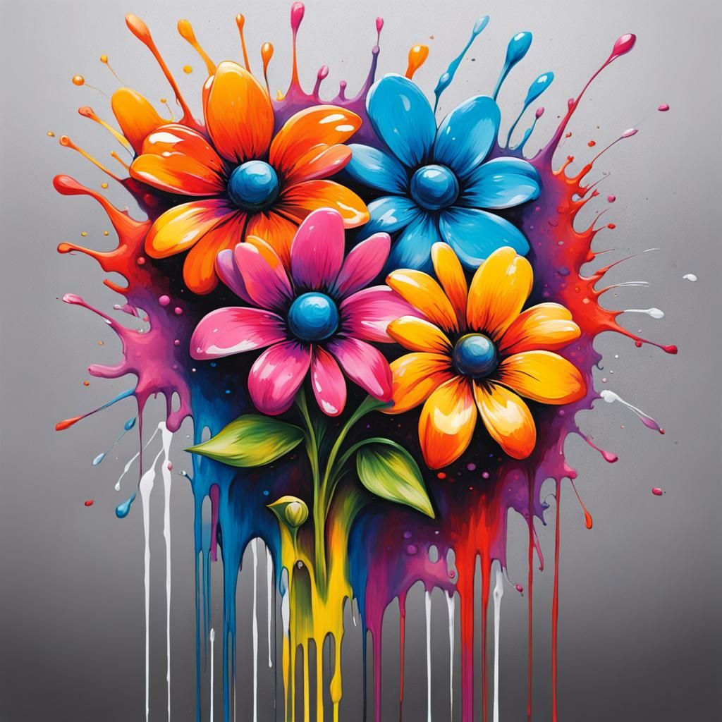 Vibrant Flowers in High Contrast Color Splash Art