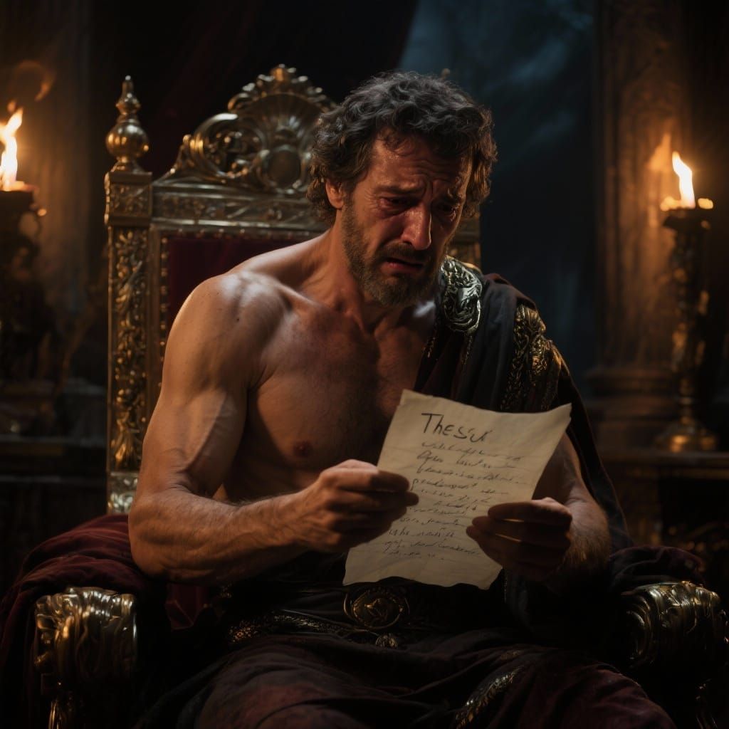 King Theseus Reads a Note from His Deceased Wife
