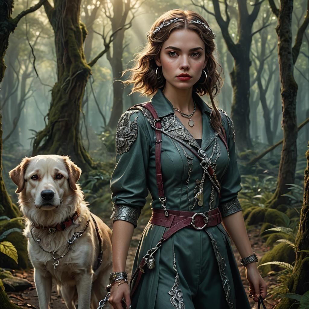 A Haughty Girl and Her Loyal Companion Amidst Enchanted Fore...