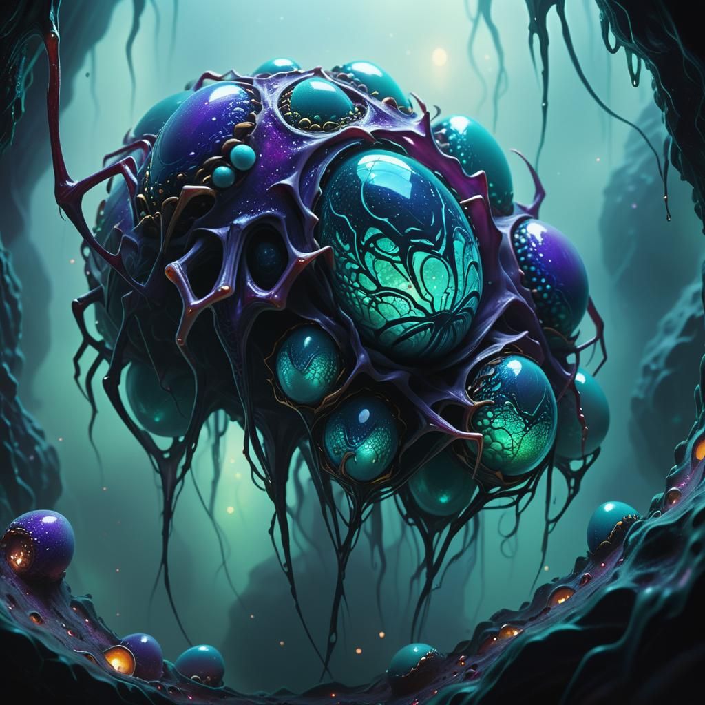 Fantasy Space Alien Spider Eggs in Iridescent Oil Painting