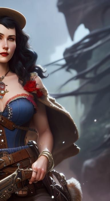 Wild West Snow White, Cyberpunk Cowgirl in 8k Concept Art