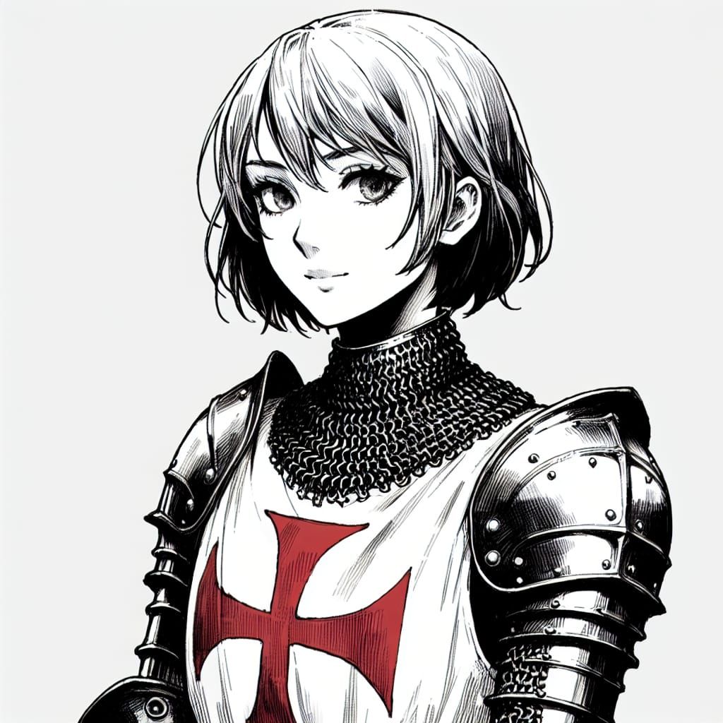 Medieval Female Knight in Templar Armor with Red Cross