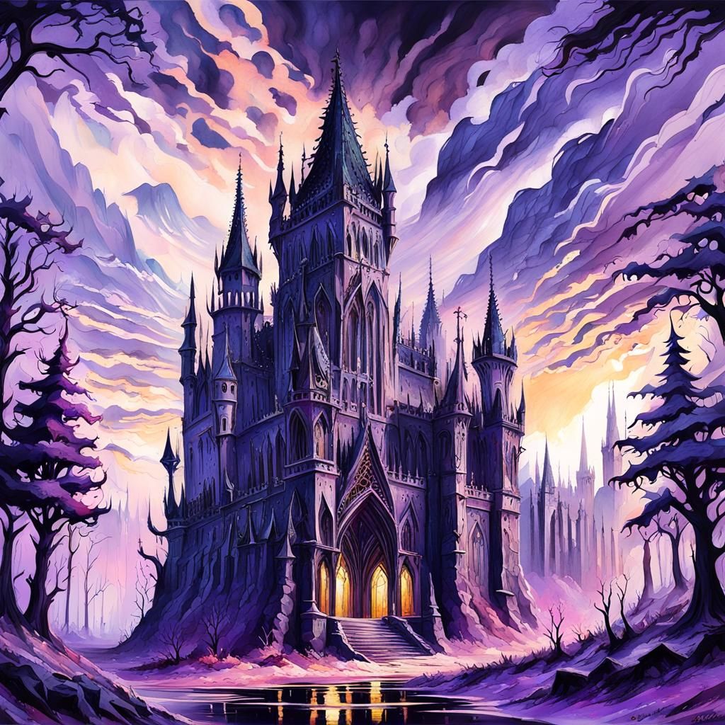Ethereal Gothic Masterpiece: A Corrupted Citadel Amidst a Pu...