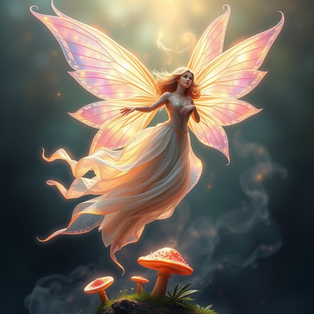 Ethereal Fairy Angel in Vibrant, Iridescent Splendor