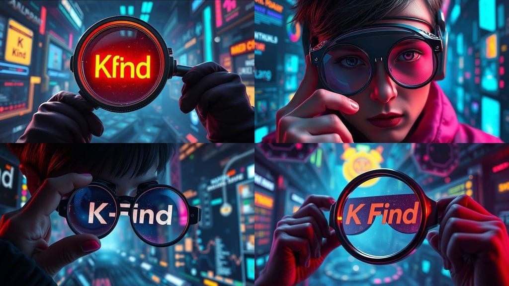 Ethereal Cyberspace Scene with KFind Sign in Vibrant Hues